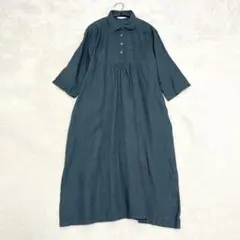 美品 Honnete リネンギャザードレス（紺） - メルカリ