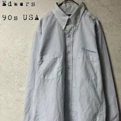 90sUSA製EDWARDSエドワーズBDシャツ企業ロゴ刺繍ストライプ襟スタンプのサムネイル