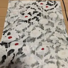 着物生地　約36×114 オフホワイト黒グレー　花柄　モノトーン　金彩