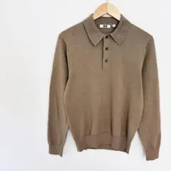 【ユニクロU】メリノブレンドポロセーター（長袖）　Mサイズ　ブラウン茶色系