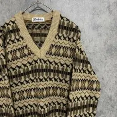 90S vintage 総柄ニット　セーター　メンズ　L 古着　個性派　Y2