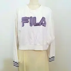 ​【FILA】フィラ スウェット トレーナー 刺繍ロゴ ホワイト×パープル F
