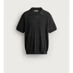 ZARA リブニット ポロシャツ ブラック
