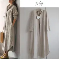 新品タグ付／Plage リネン100% linenシャツワンピース 生成 38