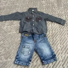 デニムパンツと長袖シャツコーデセット販売