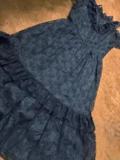 vintage ブルー総レースクラシカルフリルドレス curios 70s