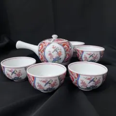 有田焼 弥左衛門窯 色絵花鳥 急須 湯呑5客 茶器揃