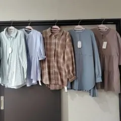 新品タグ付き　ストライプ・チェック長袖シャツセット