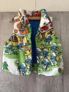 テディベア柄 フリースベスト ブルーグリーン 木製ボタン - メルカリ