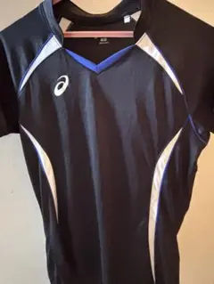 asics バレーボール用 Vネックシャツ M 黒/青/白