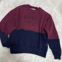 古着　USA製　ラッセルアスレチック　トレーナー　前V メンズXL 刺繍