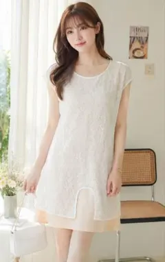 【早い者勝ち】Anna Kerry レースワンピース 重ね着風 上品 フェミニンのサムネイル