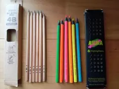 鉛筆セット　4B鉛筆 6本入 & ASUKA 蛍光色鉛筆 6本　美術部員使いかけのサムネイル