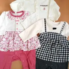 【美品】 70cm 花柄・チェック柄ロンパース/カーディガン まとめ売り