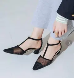 Tストラップ メッシュサンダル ブラックのサムネイル