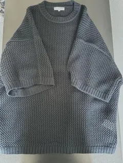 透かし編みメランジドルマンメッシュ5分袖サマーニット