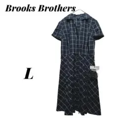 【ブルックスブラザーズ】 チェック柄 半袖ワンピース プリーツ ウエストベルト
