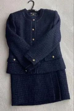 ネイビー ツイード セットアップ、ゴールド、