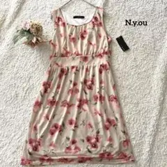 N.y.ou 花柄ノースリーブひざ丈ワンピース M 総柄 新品タグ付