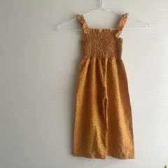 【美品】韓国子供服風♡マスタード×ドット オールインワン 女の子 フリル 夏服