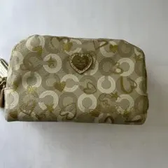 COACH ポーチ ハート柄 ゴールド