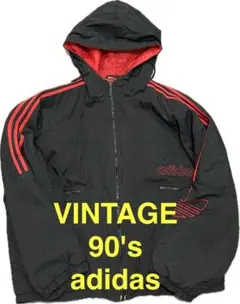 レア《アディダス》トレフォイル刺繍ナイロンジャケット パーカー/ブラック/XL