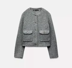 ZARA グレー ノーカラージャケット XS