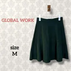 グローバルワーク【M】ウエストゴムフレア膝丈スカートダークグリーン フェミニン