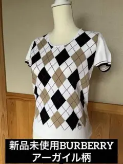 BURBERRY 新品未使用　アーガイル柄 半袖ニットトップス 2サイズ