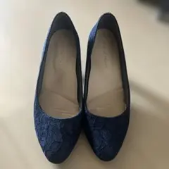 ネイビー レース パンプス 7cmヒール
