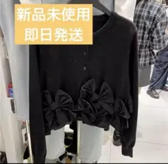 リボンモチーフカーディガン　ヘムリボンデザインショートカーデ