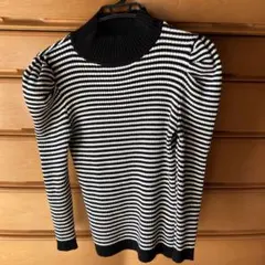 黒白ストライプ ハイネックニット M