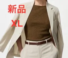 新品　ユニクロ　シャーリングボートネックT ノースリーブ　ブラウン　XLサイズ