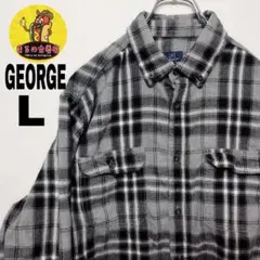 usa古着 GEORGE ネルシャツ　L　グレー ブラック　チェック