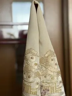 アンティーク　半襟　金銀糸刺繍吉祥紋様　正絹　縮緬　菊桜牡丹花　レトロのサムネイル