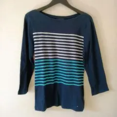 トミーヒルフィガー Tシャツ カットソー ボーダー ボートネック L ネイビー