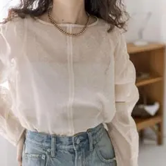 mystic シアーパフスリーブブラウス