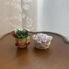 ハンドメイド／ミニチュアクレイフラワーアレンジメント／薔薇雑貨