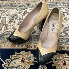 ミュウミュウ miumiu 厚底 パンプス 黒×ベージュ 24cm 箱／袋付き