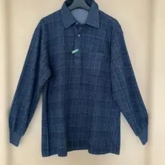 ダークブルー チェック柄 長袖シャツ