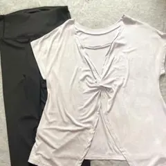 Lサイズ ヨガ ・ピラティスウェアバックツイストデザイン上下セット