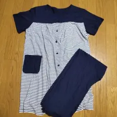 マタニティパジャマ ストライプ M-L
