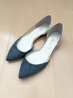 美品 DIANA ダイアナ デニム フラット パンプス ホワイト 24cm