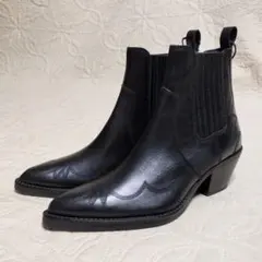 ZARA　ブラックレザー サイドゴアブーツ ウエスタンブーツ サイズ36