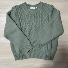 ニコアンド　グリーン ケーブルニット 長袖セーター