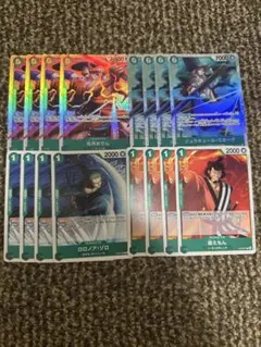 緑ゾロ　スタートデッキ　パーツ　おでん　ミホーク　SR 錦えもん　ゾロ　各4枚のサムネイル
