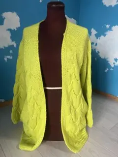 蛍光イエロー ケーブルニットカーディガン