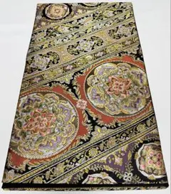 高級 袋帯 正絹 六通柄 ブラック ゴールド 花文様 フォーマル 訪問着