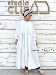 専用です✨ ナチュラルバイクリップ コットンリネンピンタックワンピース ホワイト