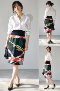 agnes b. 転写フォトプリントフレアスカート サイズ2 M ミモレ丈 総柄のサムネイル